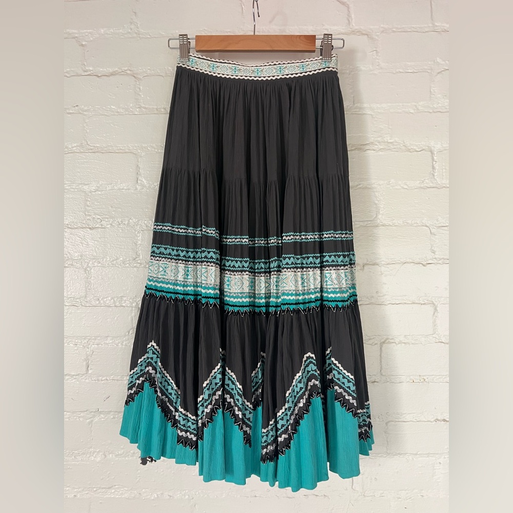 Patio Dress Skirt & Blouse Set Black, Silver and Turquoise Small Women's - Picture 5 of 10